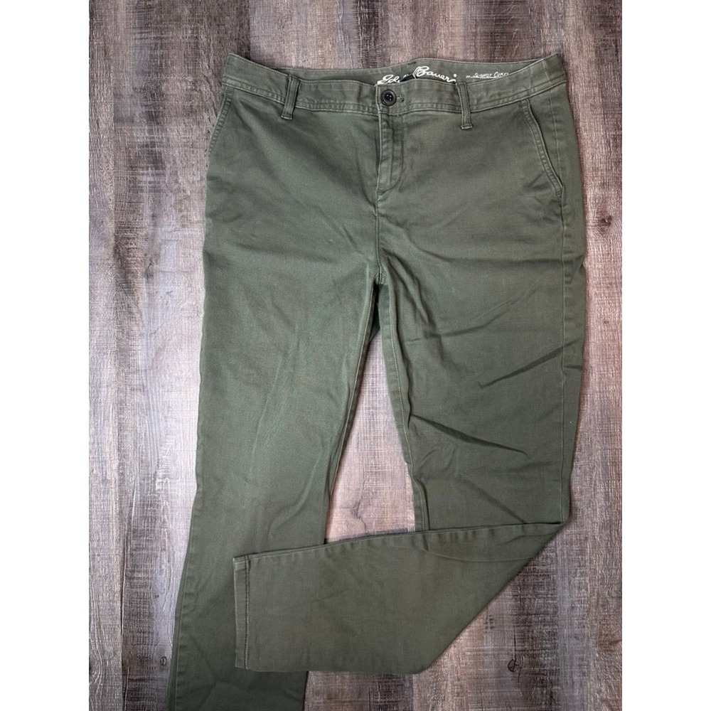 Eddie Bauer Slightly Curvy Olive Green Chino Pants Womens 10 Slim Leg Stretch